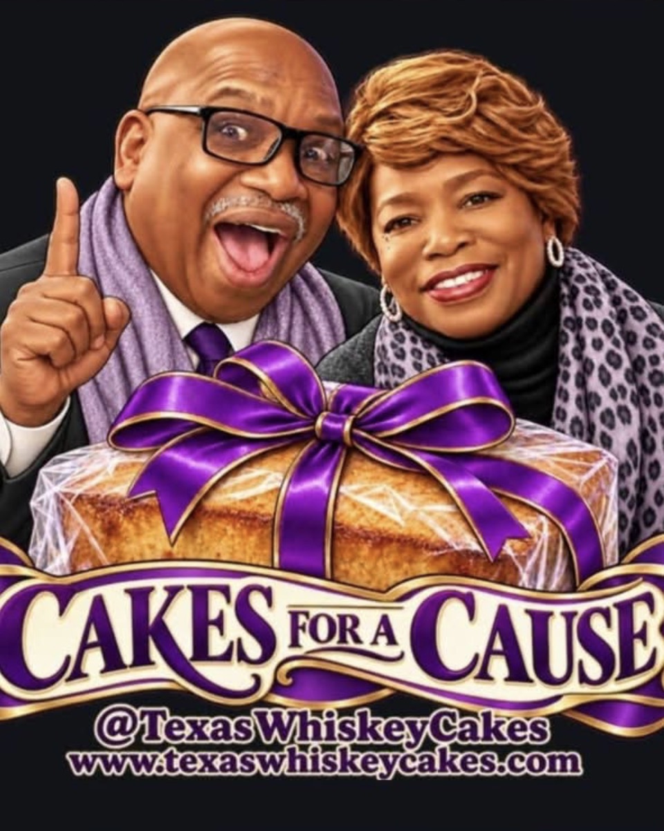Mama Dee’s Cakes for a Cause: a gift-wrapped cake with a purple ribbon